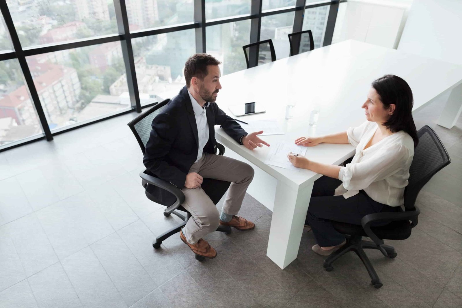 two people talking in interview