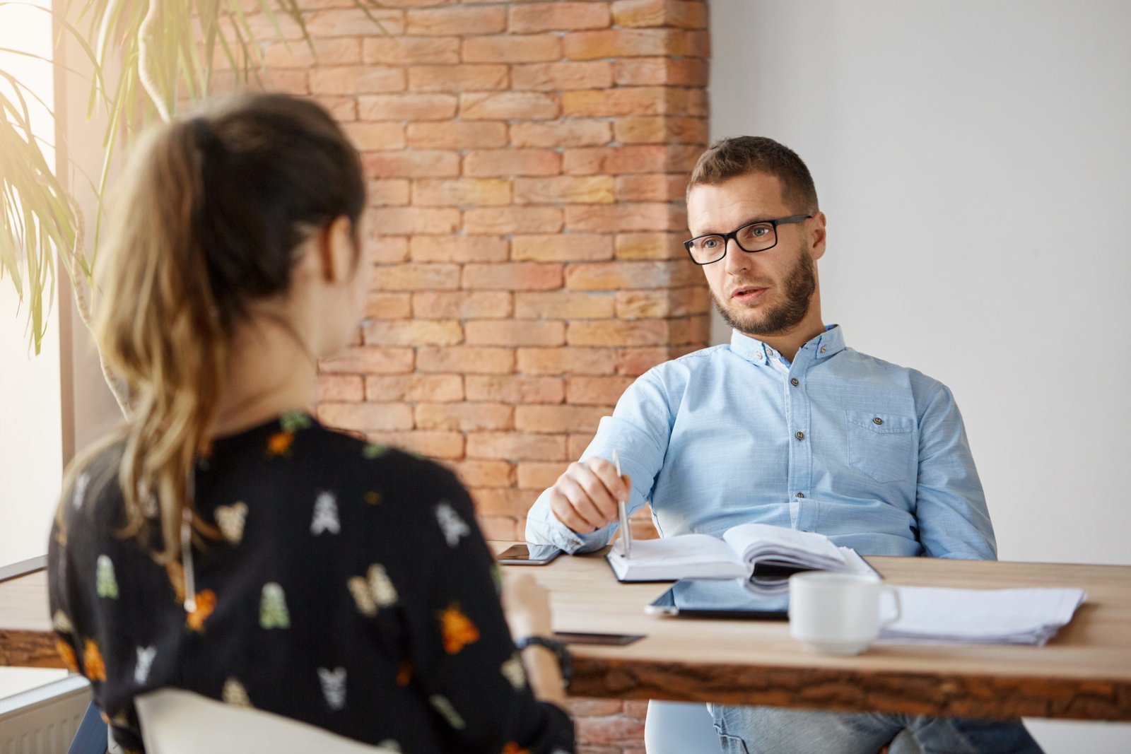 man in interview