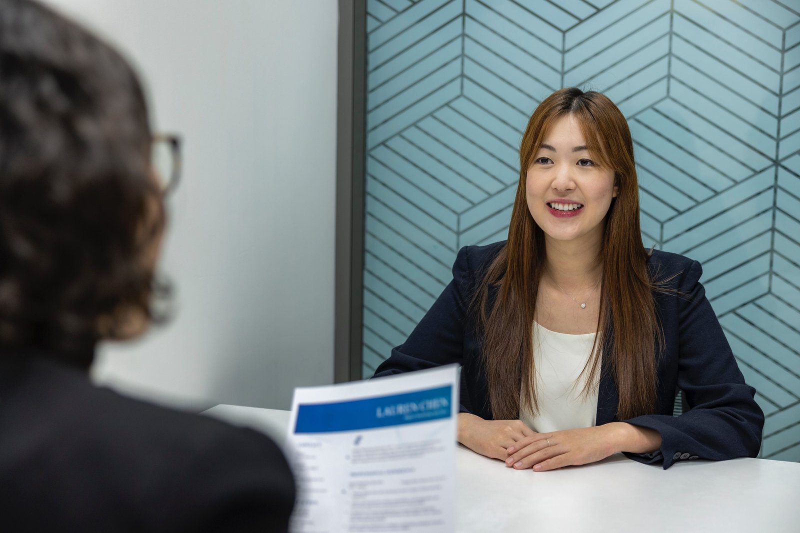 woman making first impression in an interview